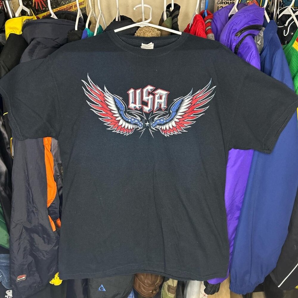 Vintage Y2K Usa Flying Wings Skate Faded T-shirt XL